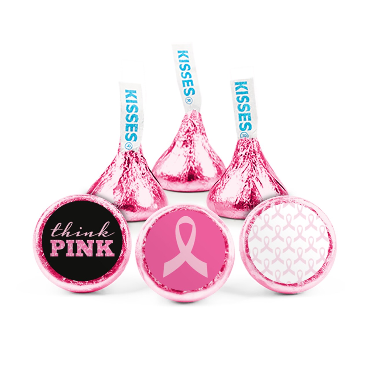 324ct Breast Cancer Awareness Stickers for Hershey's Kisses, Mints, or Peanut Butter Cup Mini (324 pack) - Think Pink & Pink Ribbins - By Just Candy